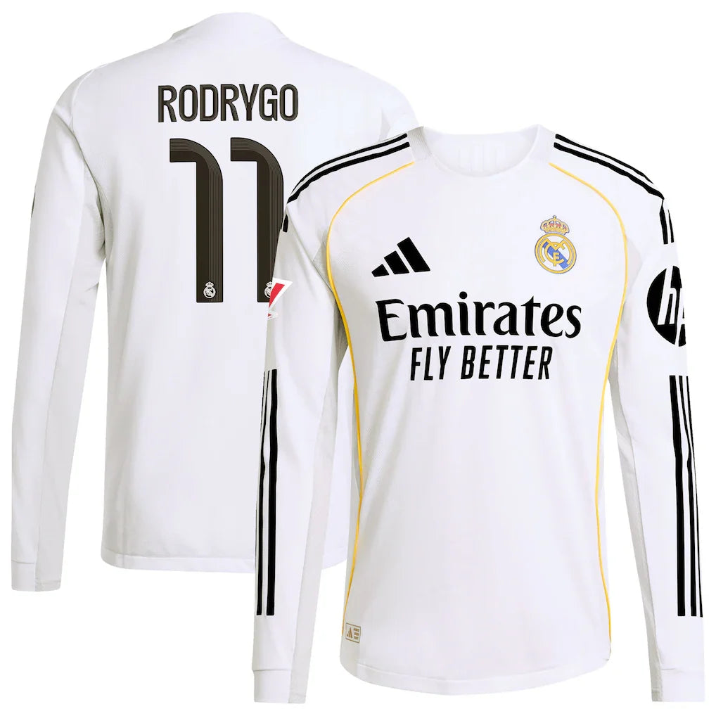 Rodrygo Real Madrid 2025/26 Home Long Sleeve Jersey - White